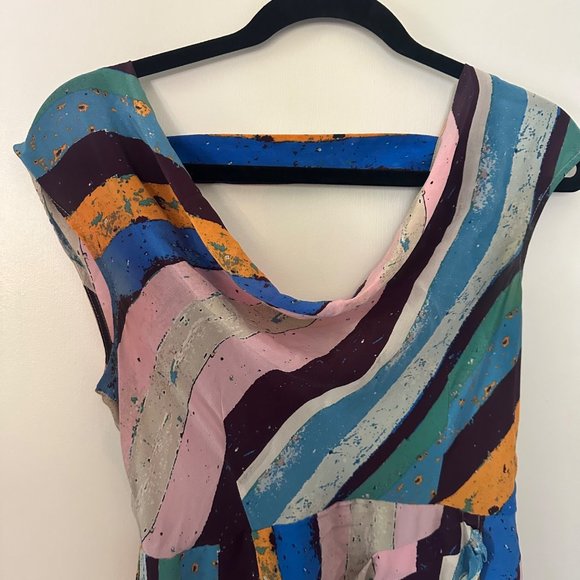 Anthropologie Plenty by Tracy Reese Multicolor Silk Striped Draped Cowl Neck Dre - Picture 3 of 10